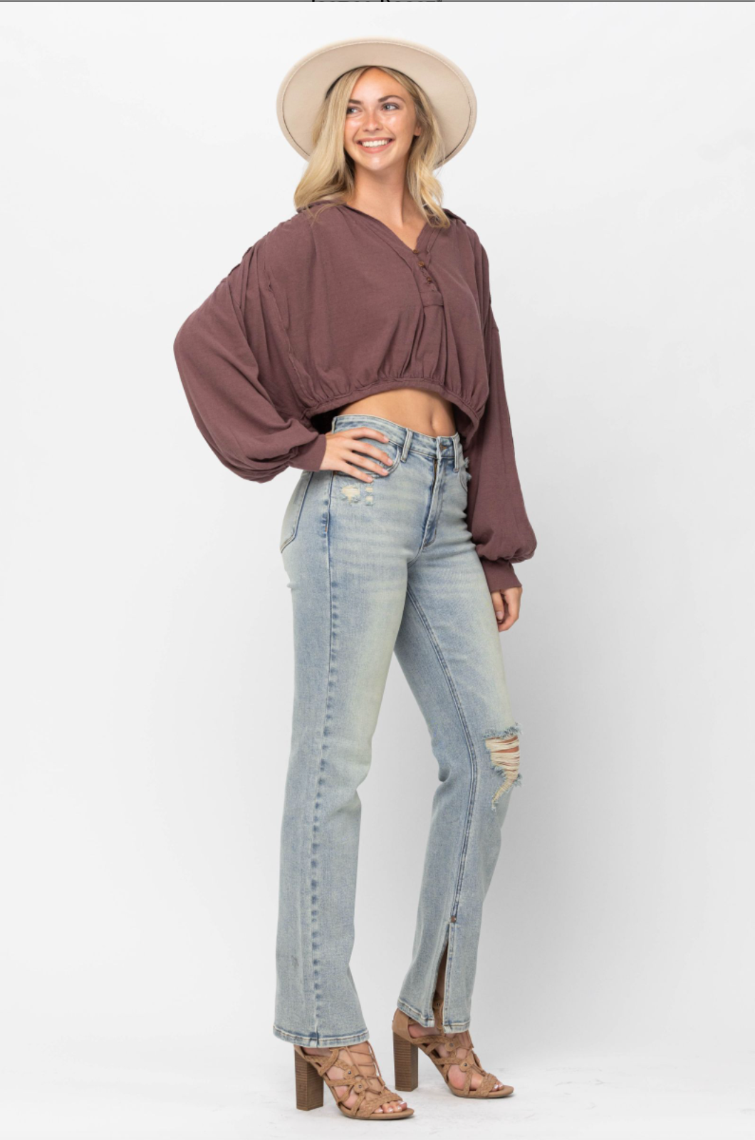 Judy Blue Destroyed Straight Fit Slit Hem Jeans