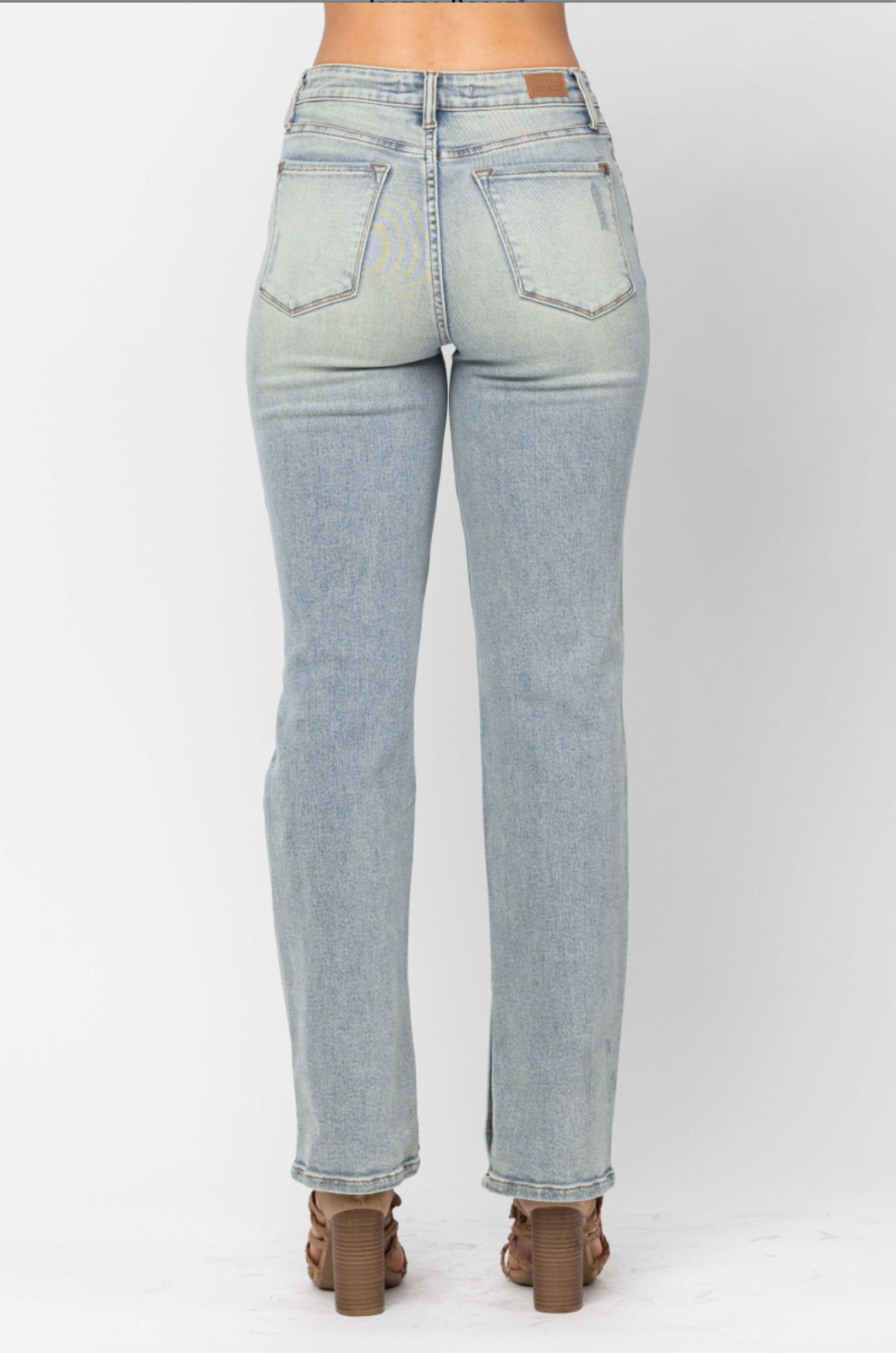 Judy Blue Destroyed Straight Fit Slit Hem Jeans