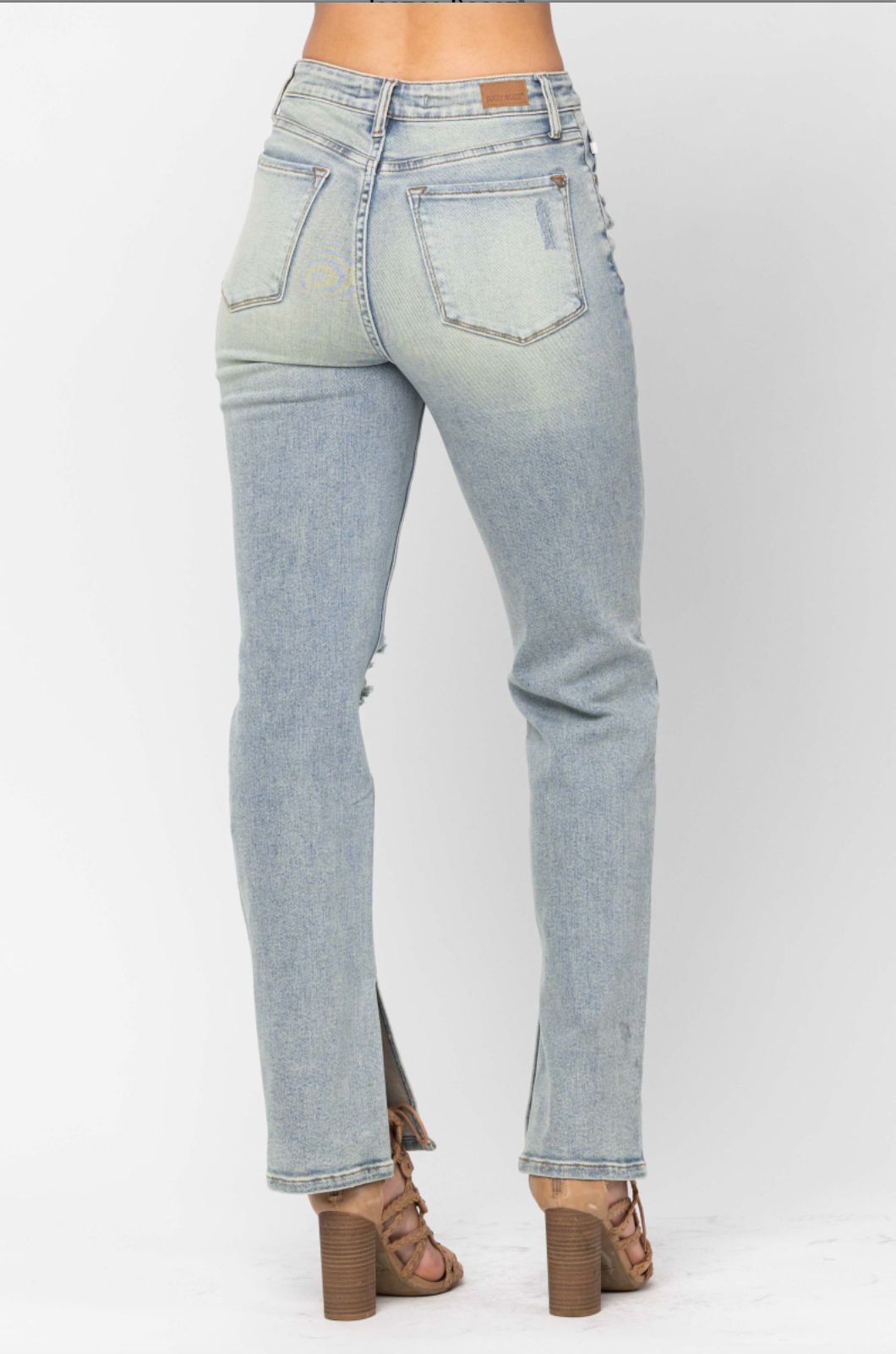 Judy Blue Destroyed Straight Fit Slit Hem Jeans
