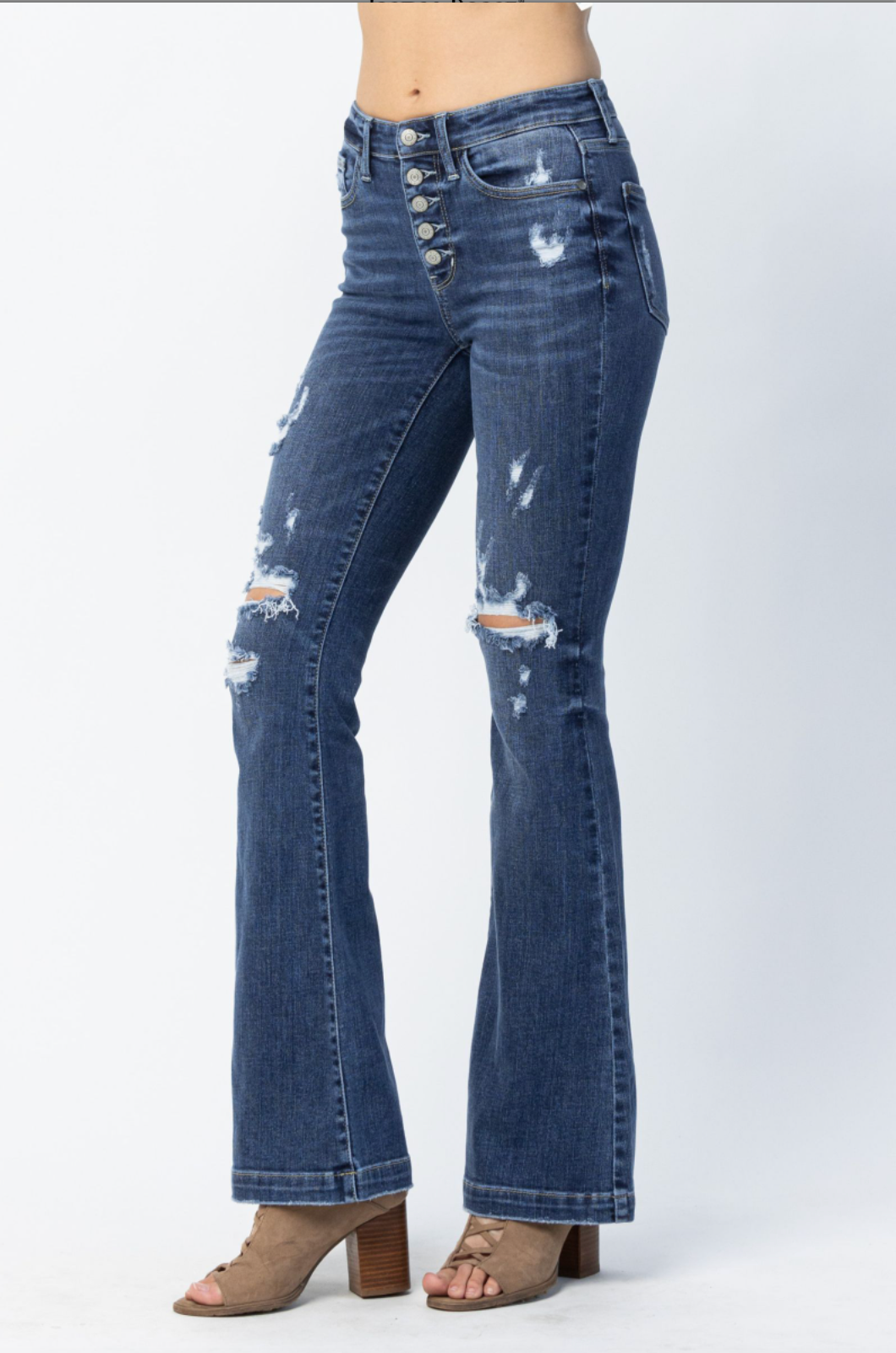 Judy Blue Destroyed Button Fly Trouser Flare