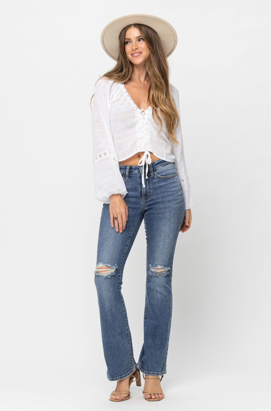 Judy Blue Knee Destroyed Bootcut Jeans