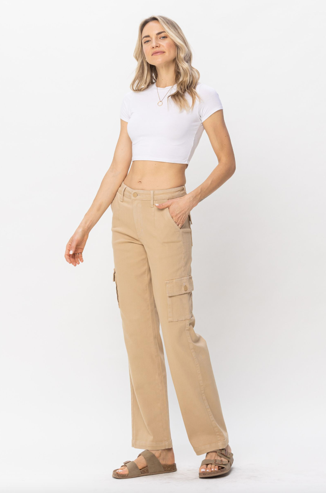 Judy Blue Khaki Cargo Straight Leg Pants