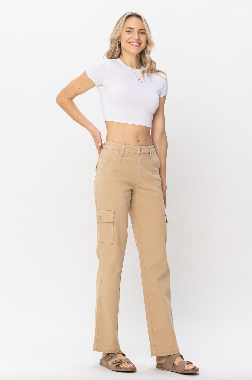 Judy Blue Khaki Cargo Straight Leg Pants