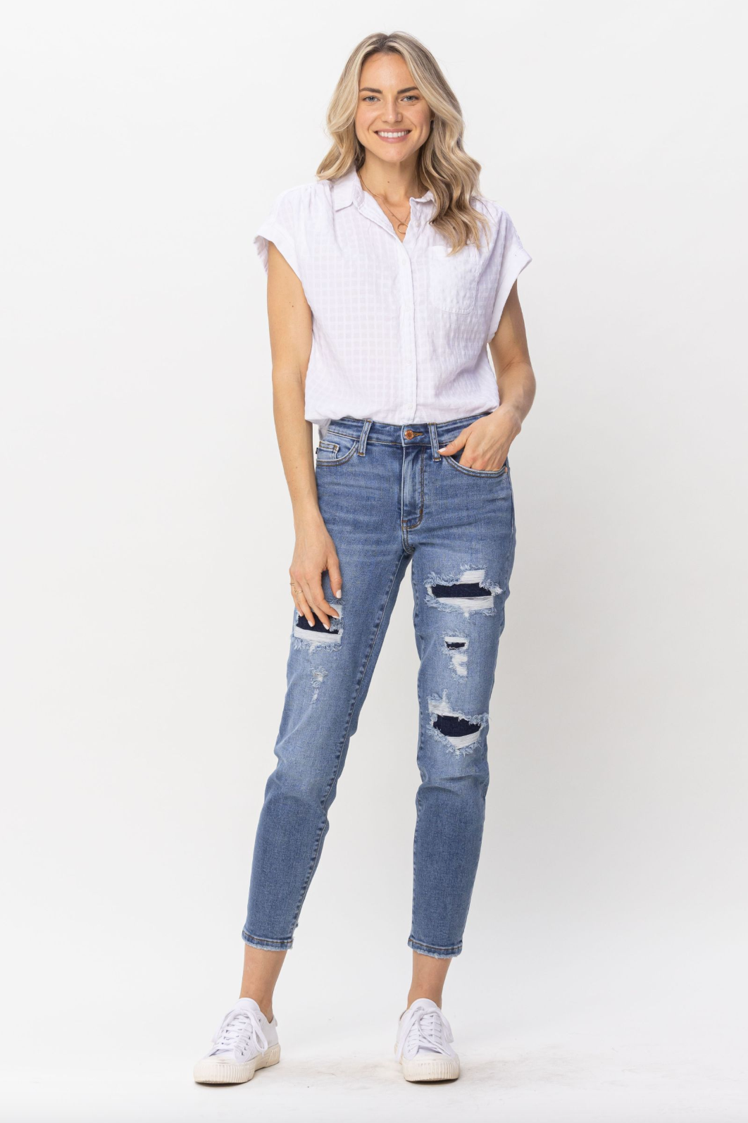 Judy Blue Patched Girlfriend Jeans