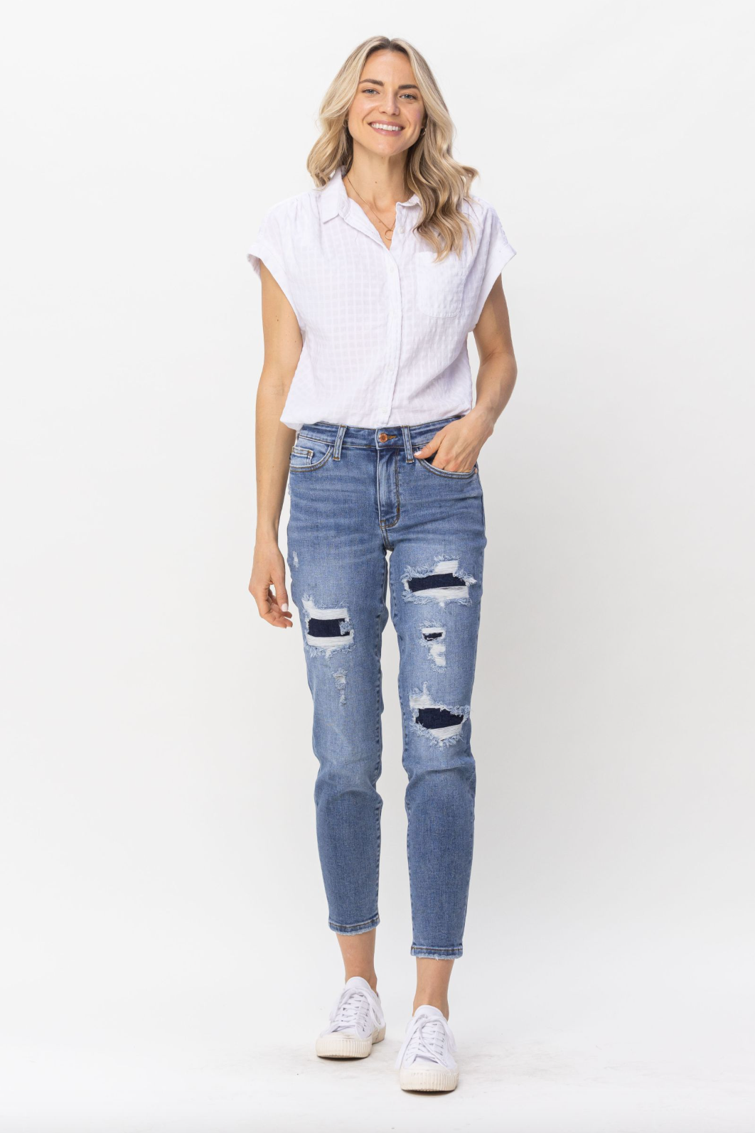 Judy Blue Patched Girlfriend Jeans