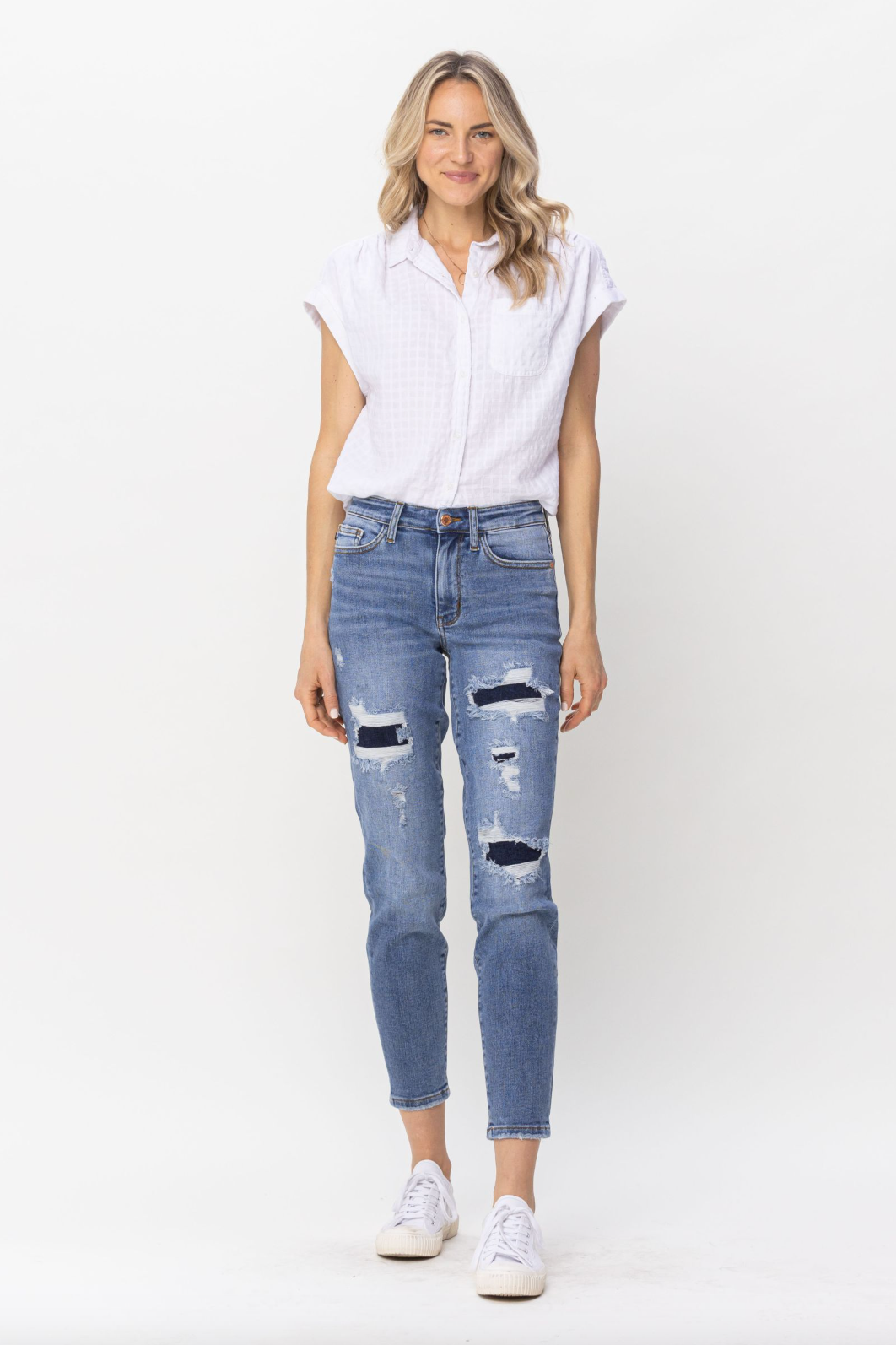 Judy Blue Patched Girlfriend Jeans