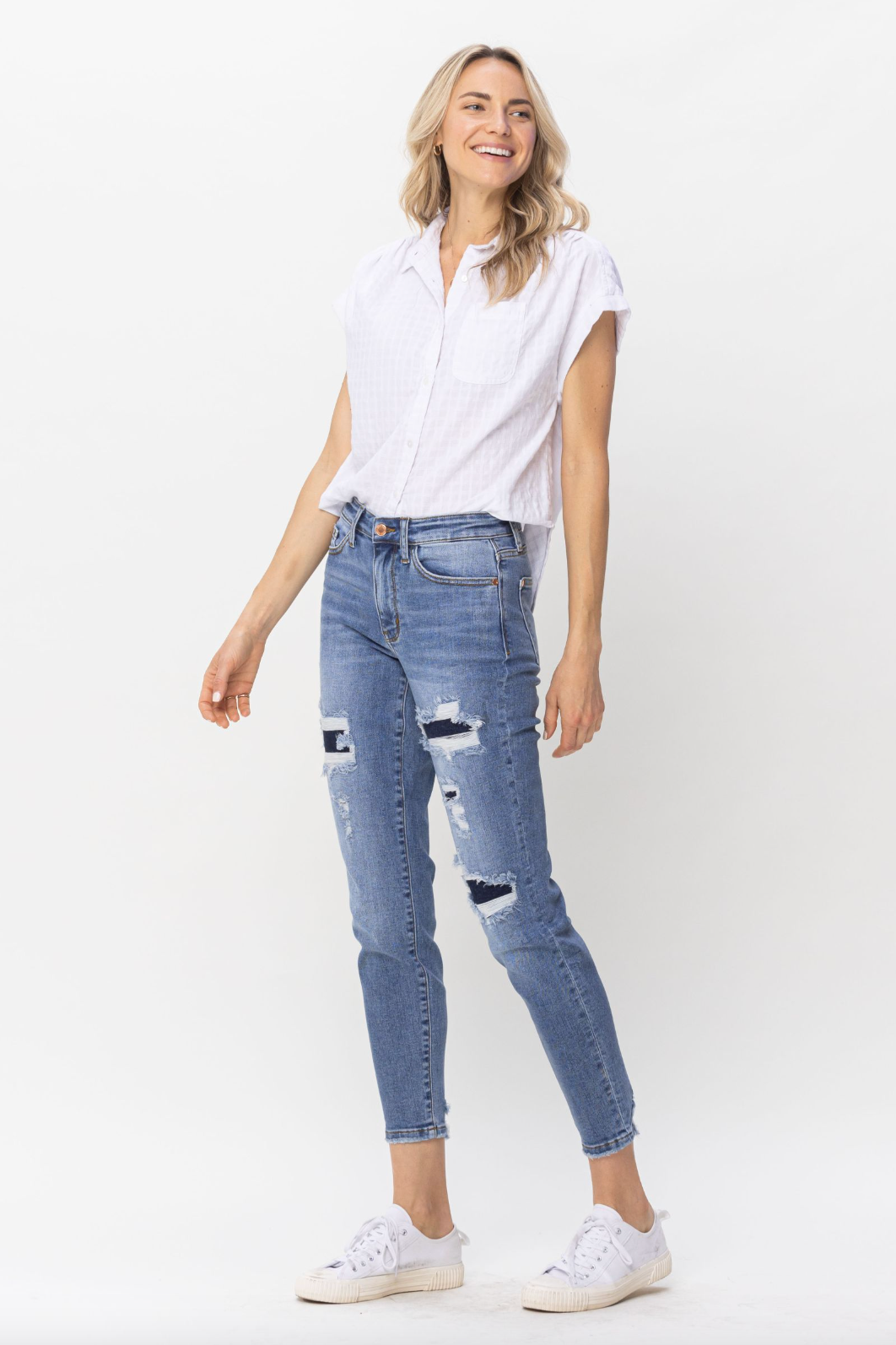Judy Blue Patched Girlfriend Jeans