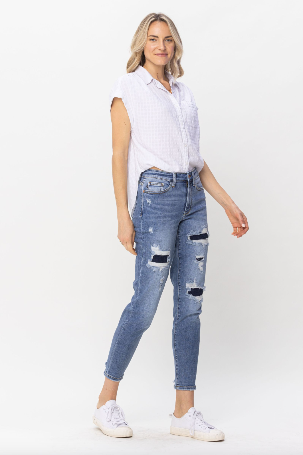 Judy Blue Patched Girlfriend Jeans