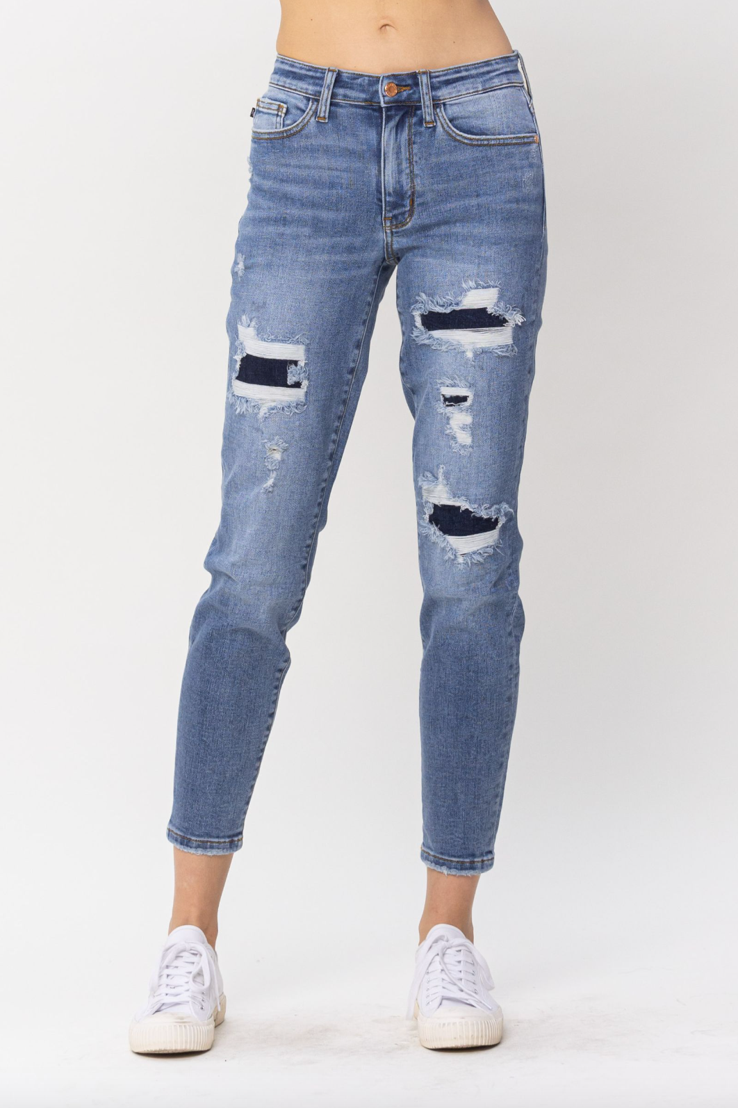 Judy Blue Patched Girlfriend Jeans