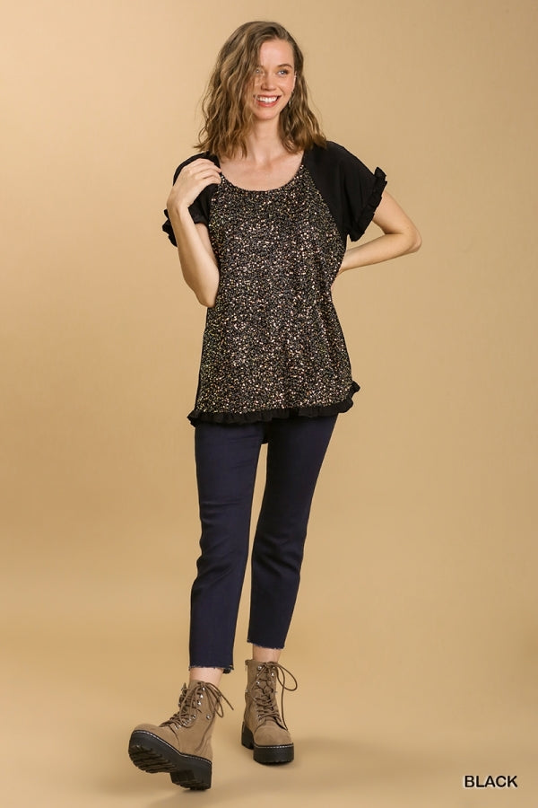 Please Don't Go Sequin Blouse - Black