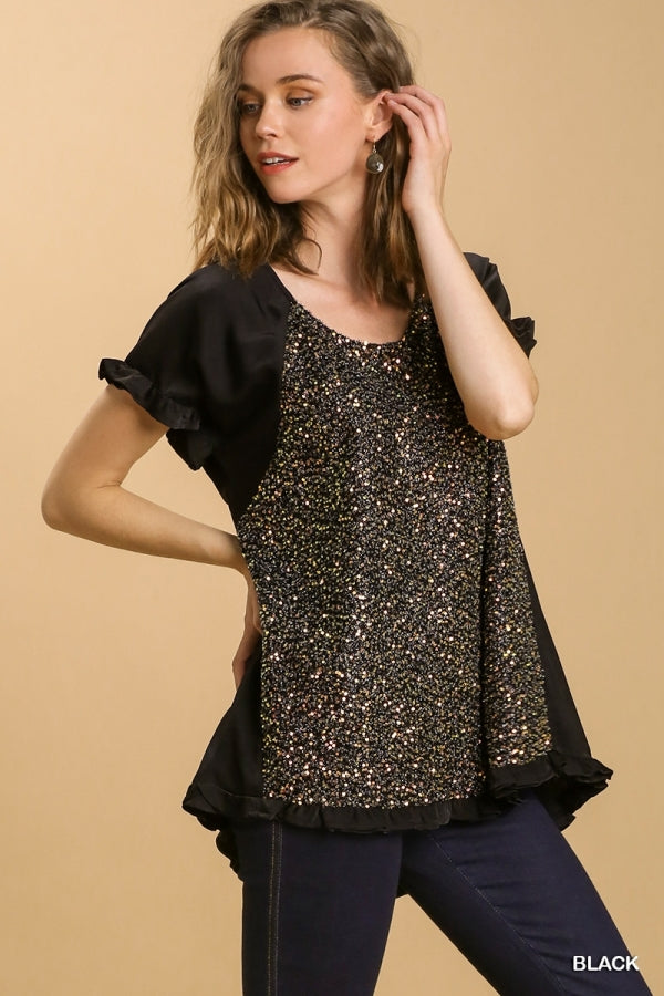 Please Don't Go Sequin Blouse - Black