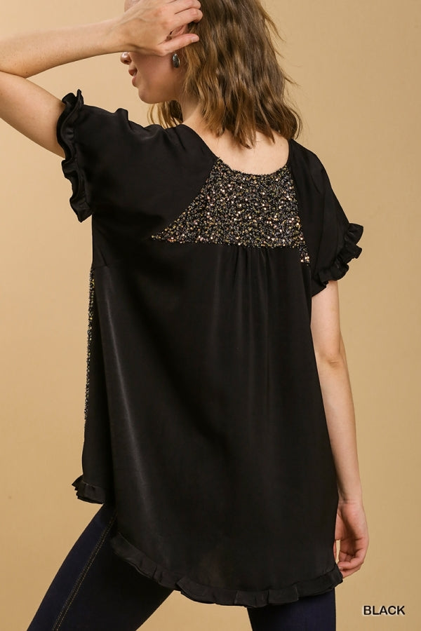 Please Don't Go Sequin Blouse - Black