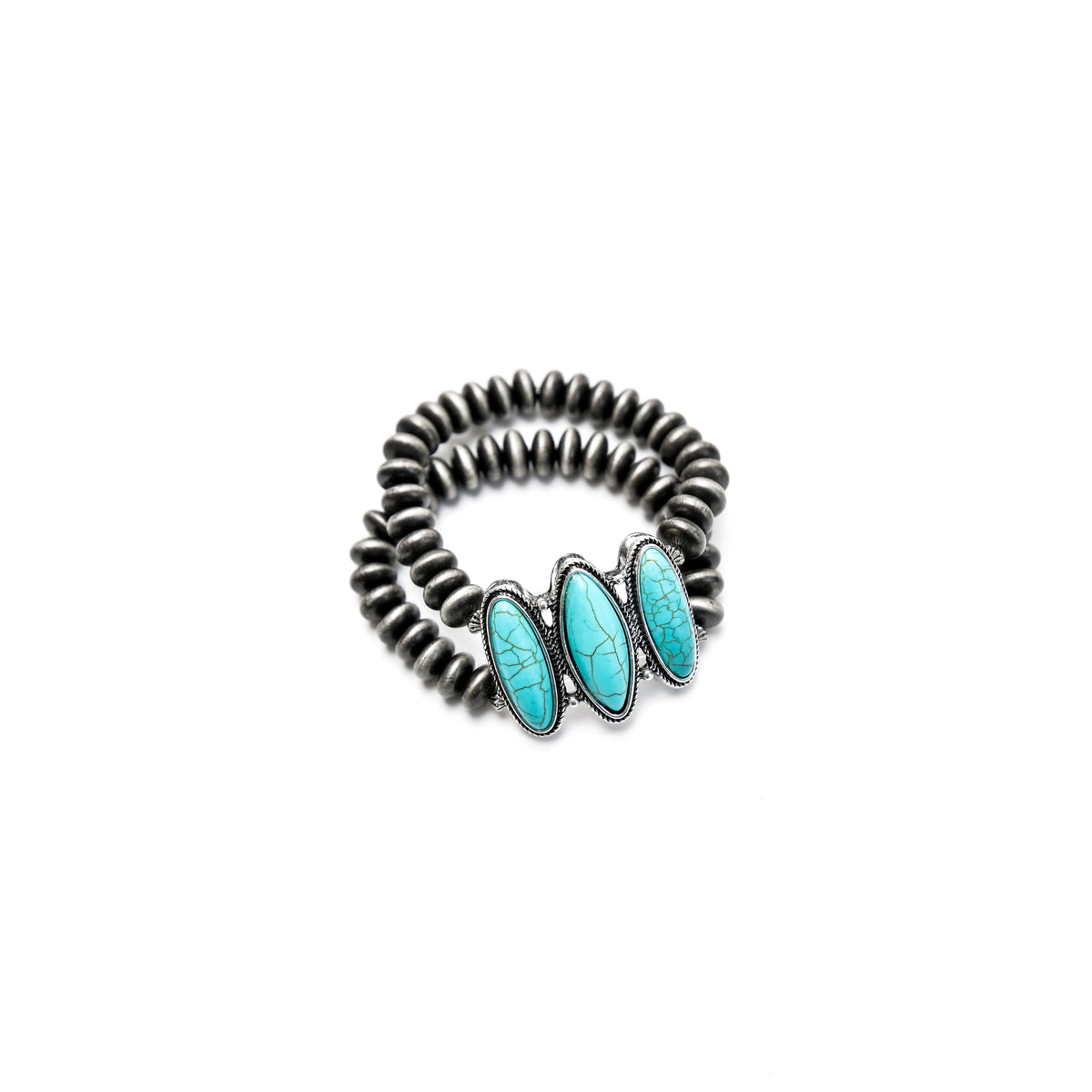Turquoise Stone Double Strand Faux Navajo Stretch Bracelet
