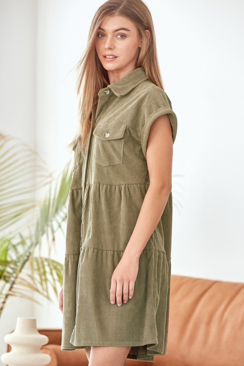Missing Home Corduroy Dress - Olive