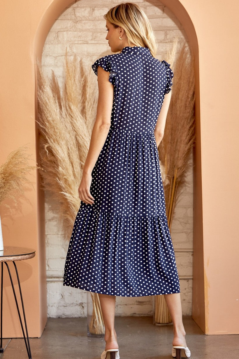 Lovely Afternoon Polka Dot Dress - Navy