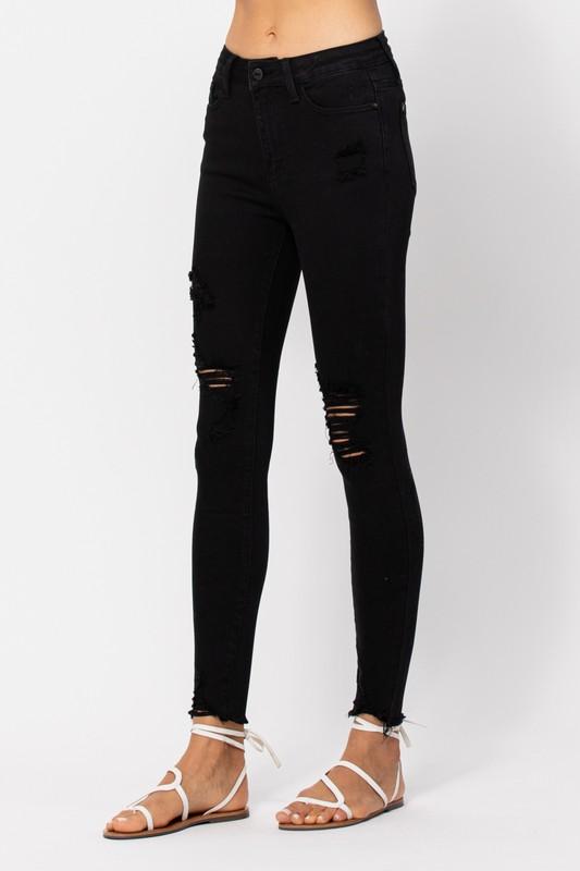 Judy Blue Jet Black Destroyed Skinny Jeans