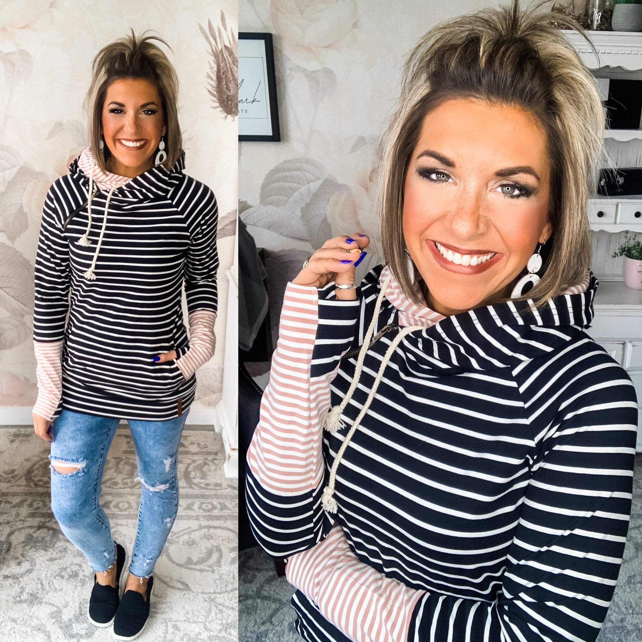 Ampersand Avenue Doublehood™ Sweatshirt - Line It Up Black & Pink