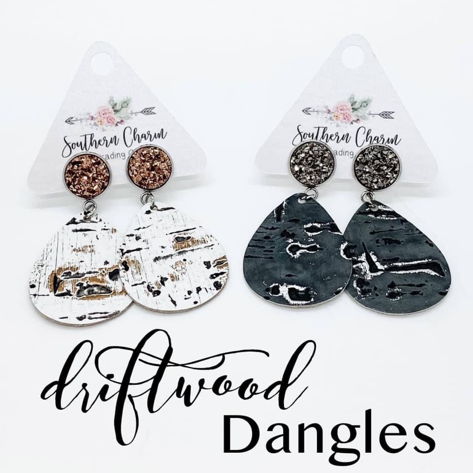 Silver & Vintage Black Driftwood Dangles