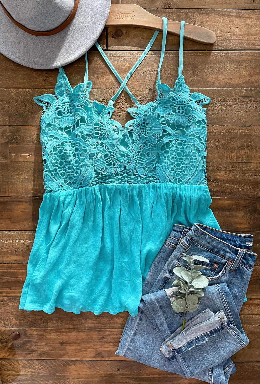 Give Them Grace Lace Tank - Turquoise