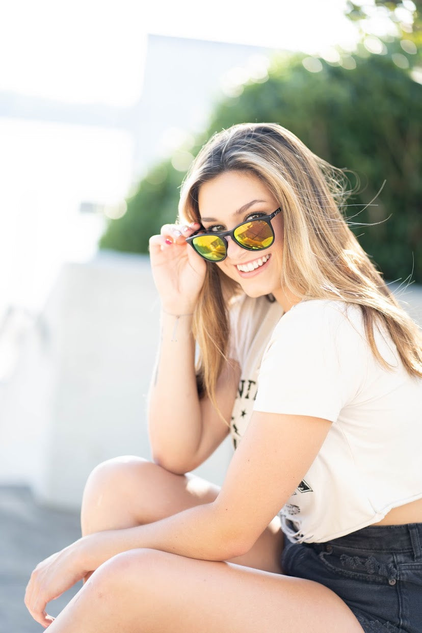 FarOut Sunglasses - Black Polarized Rounders Pink Lens