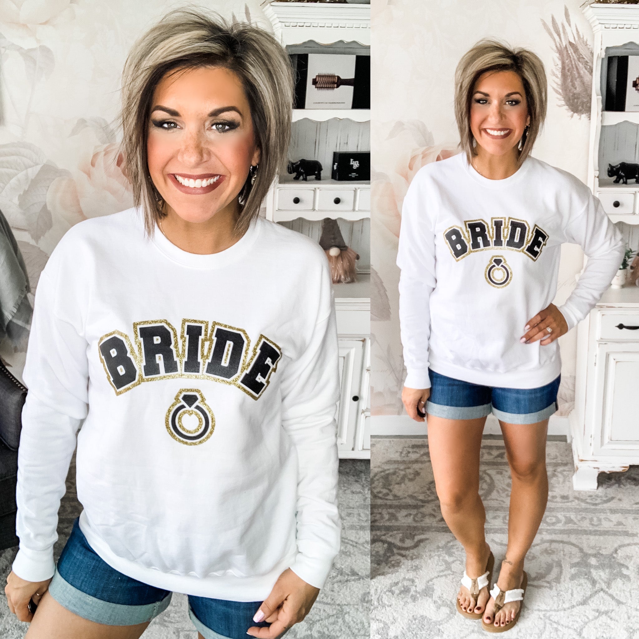 Bride Varsity Glitter Sweatshirt