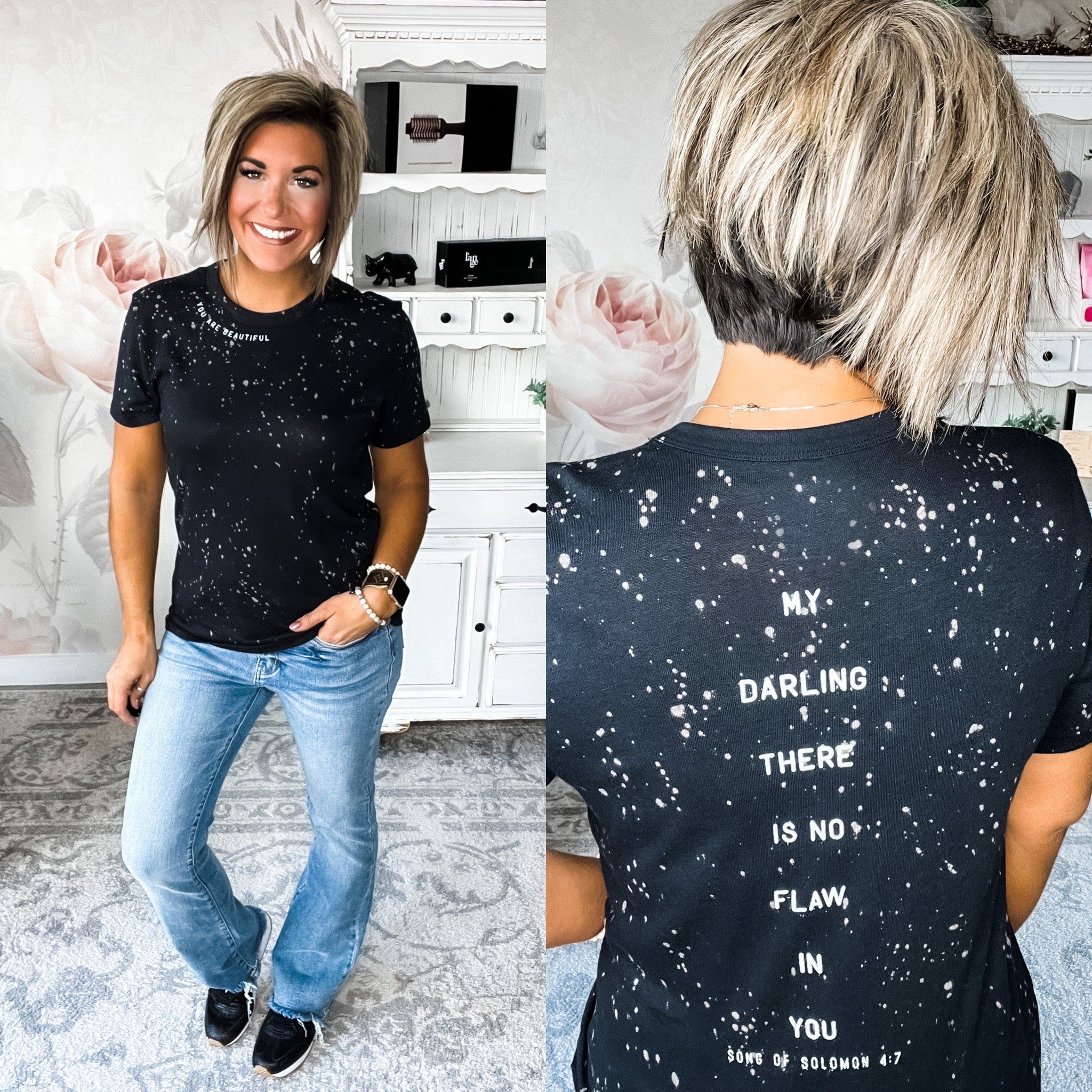 You Are Beautiful Black Bleached Tee + Youth Sizes