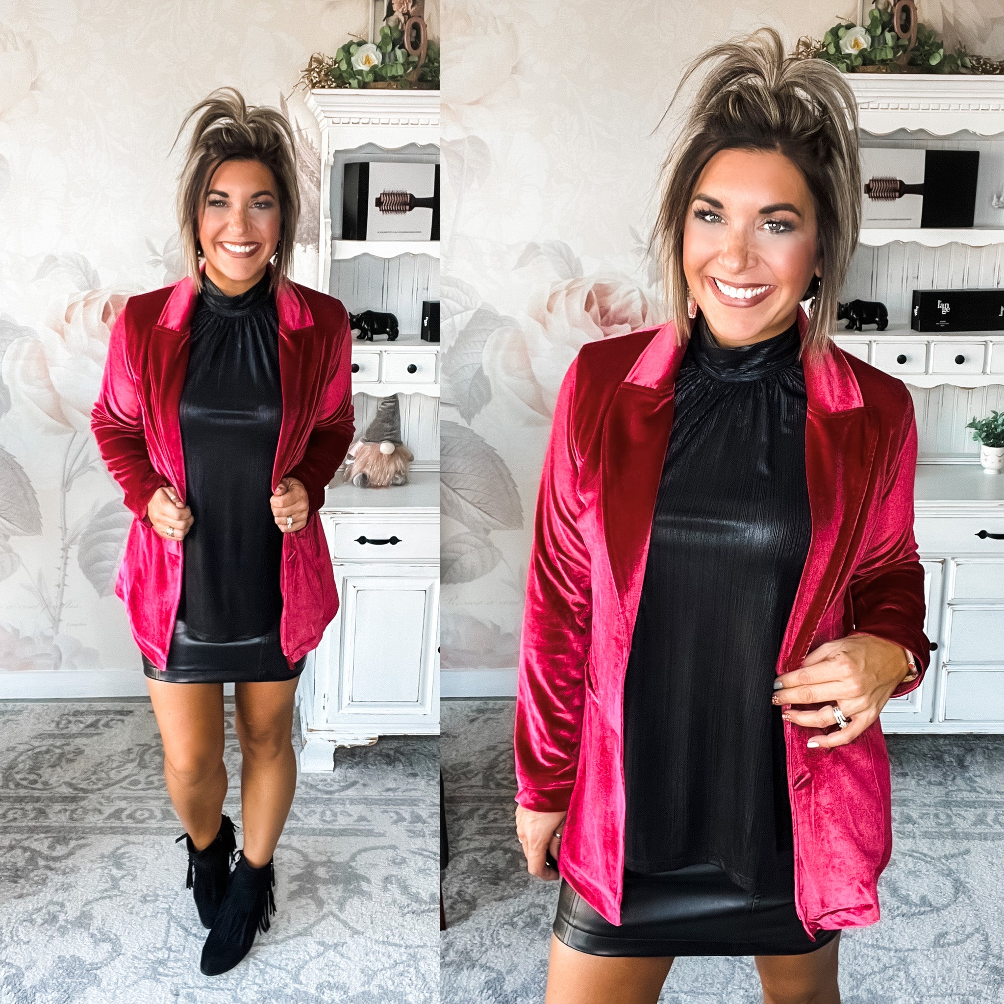 Everything We Knew Velvet Blazer - Red Wine