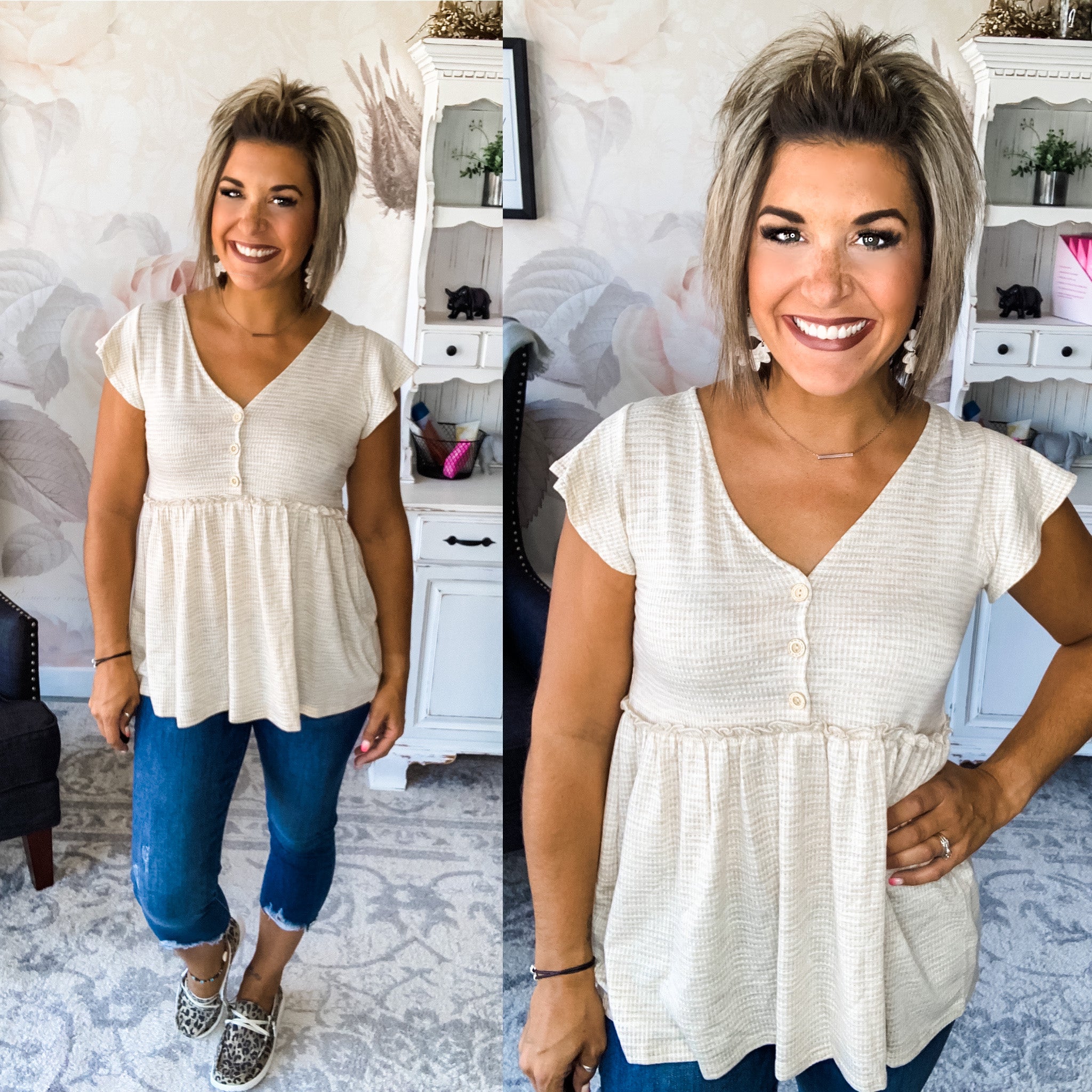 Time After Time Babydoll Top - Taupe
