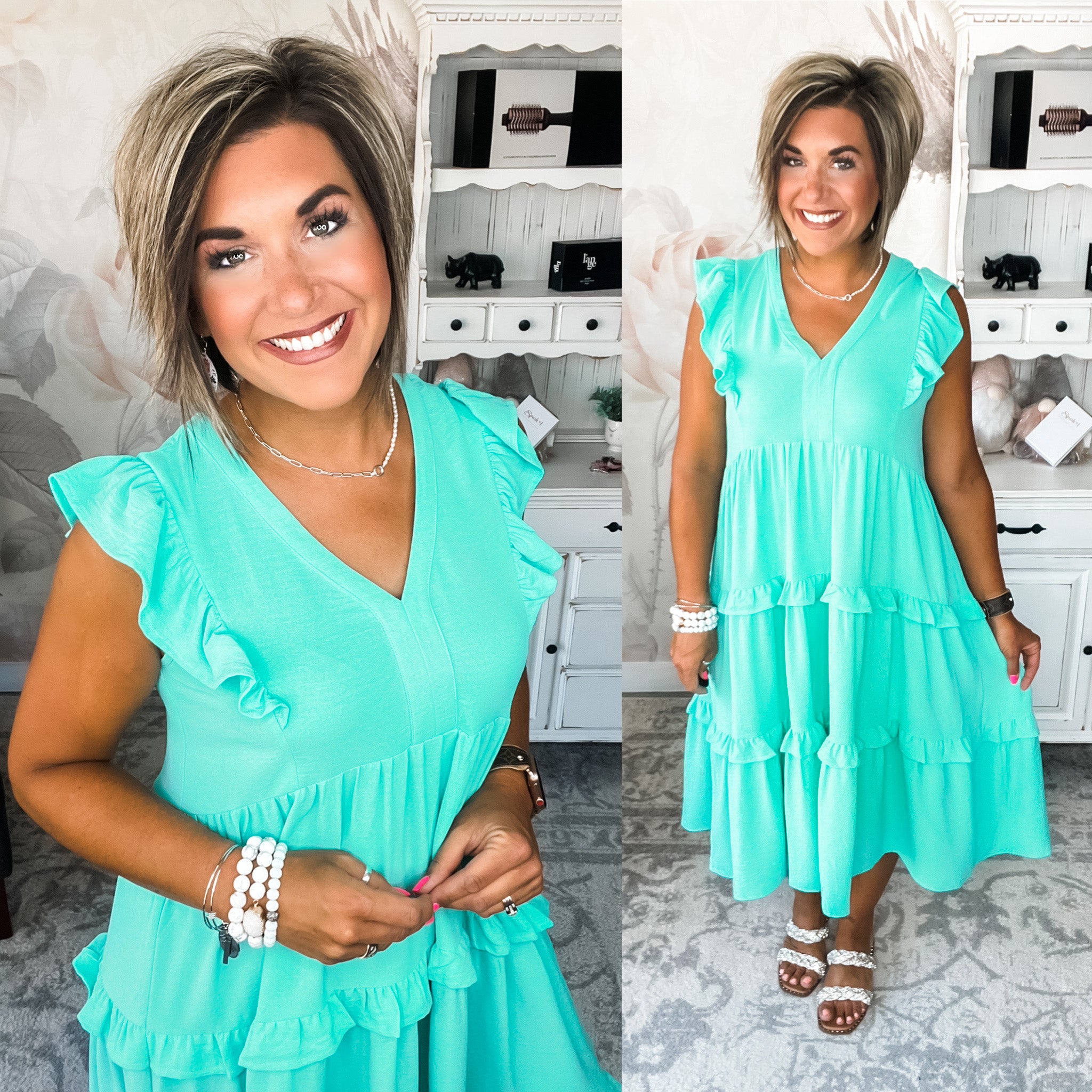 Rise Above It Tiered Midi Dress - Mint