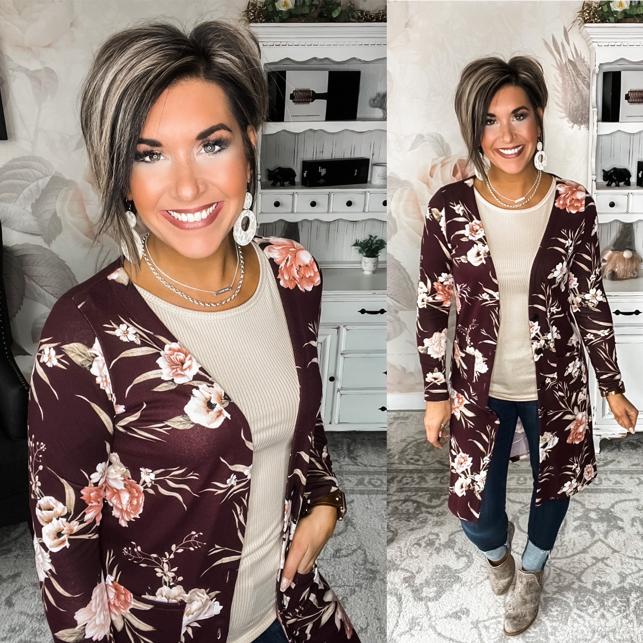 All My Love Cardigan - Burgundy Floral