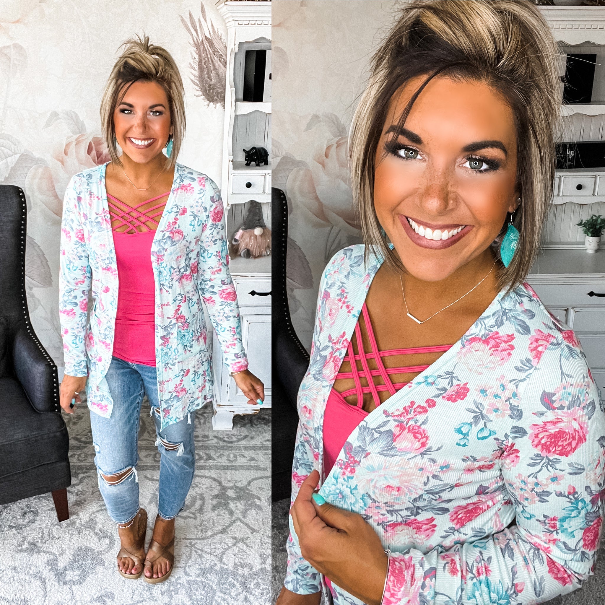 Anytime You Want Floral Cardigan - Mint