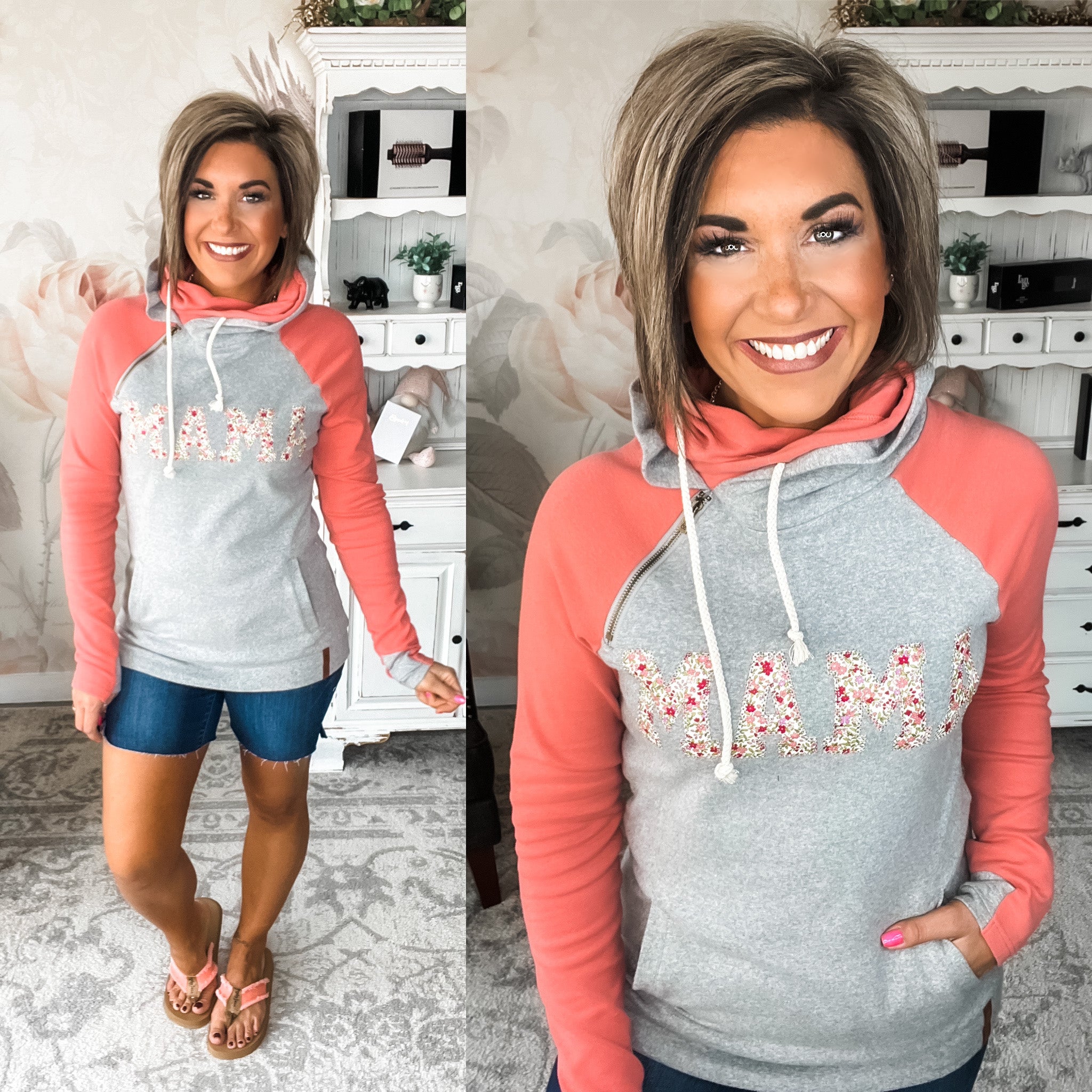 Ampersand Avenue - Doublehood™ Sweatshirt - Mama Coral & Floral