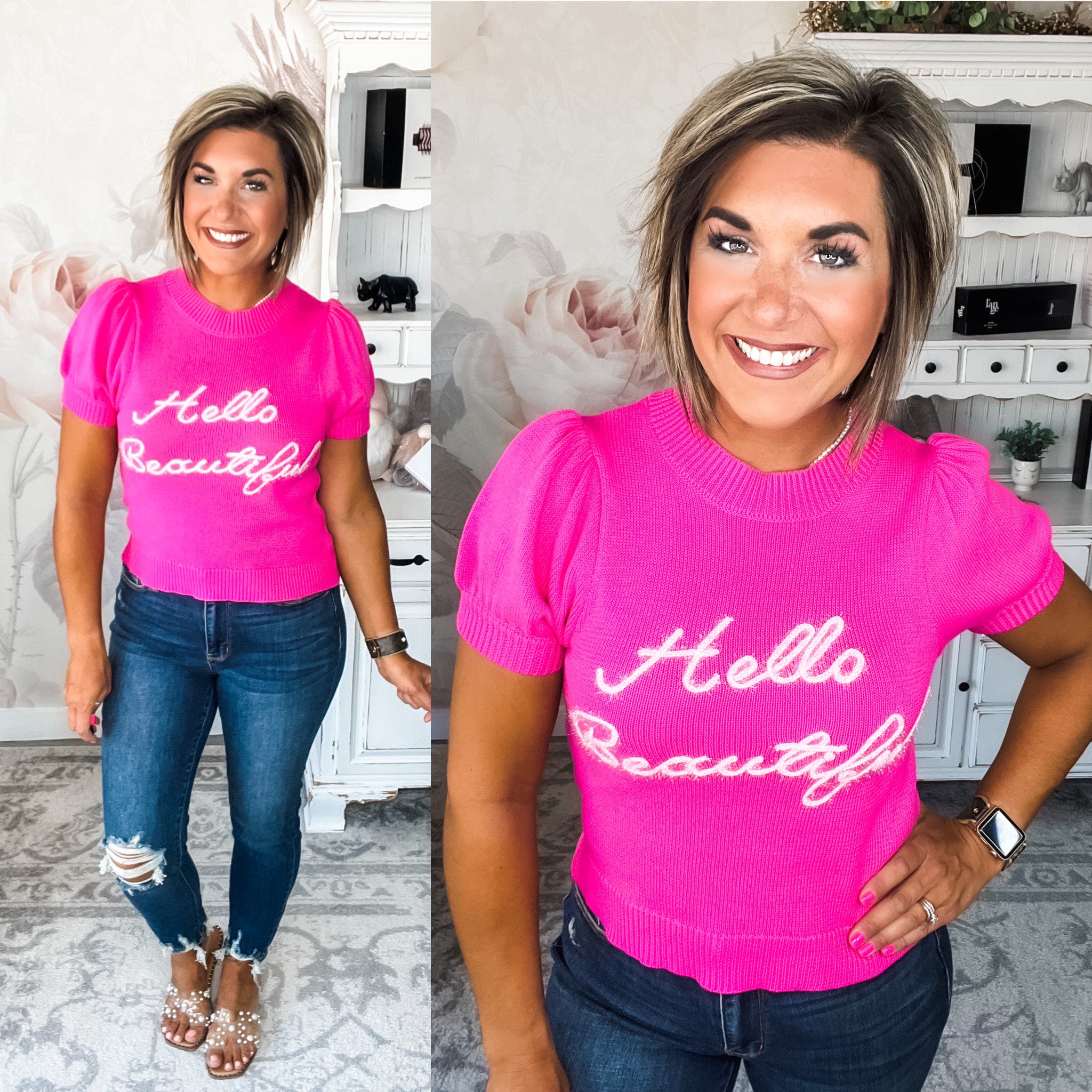 Hello Beautiful Short Sleeve Sweater