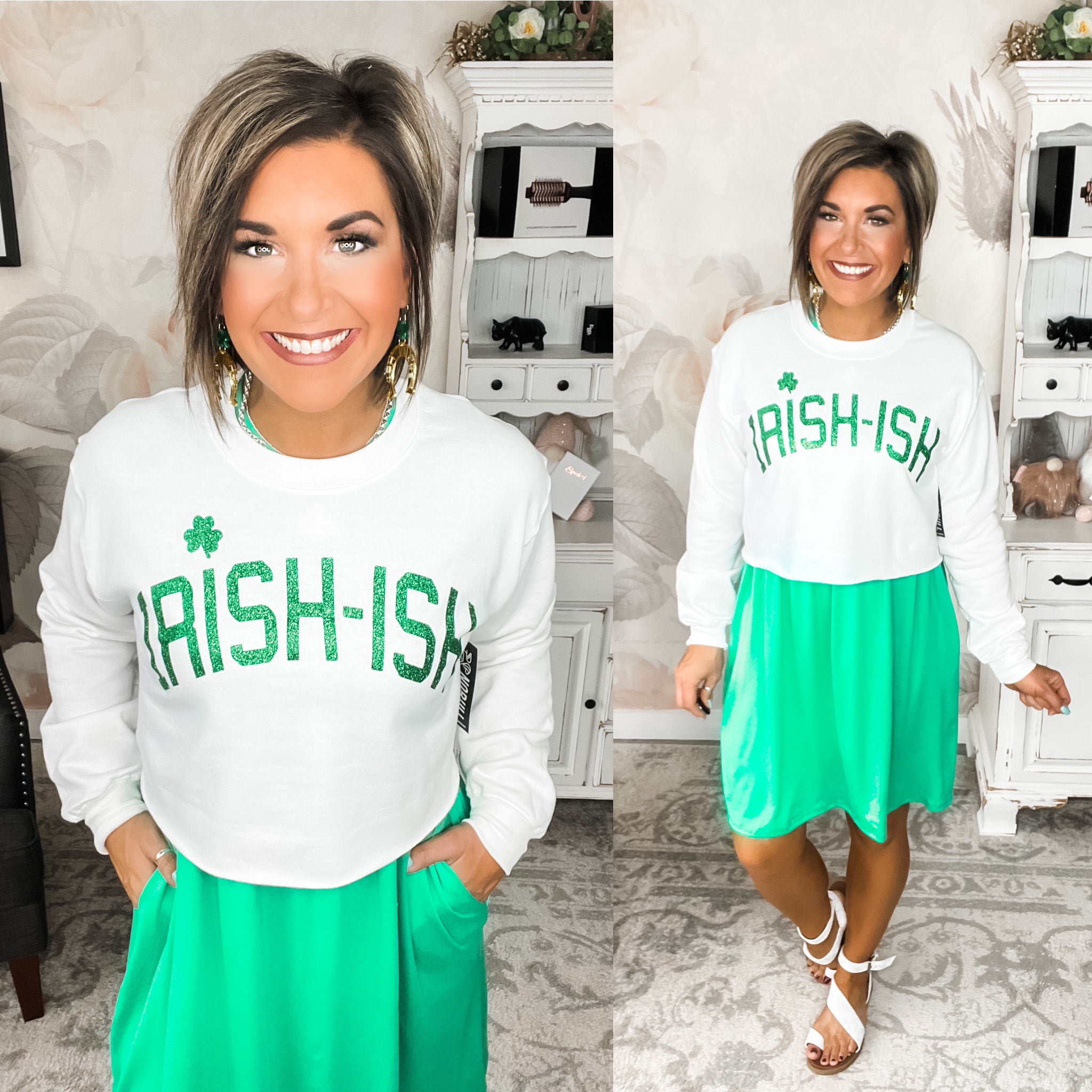 Irish-ish Glitter Cropped Sweatshirt