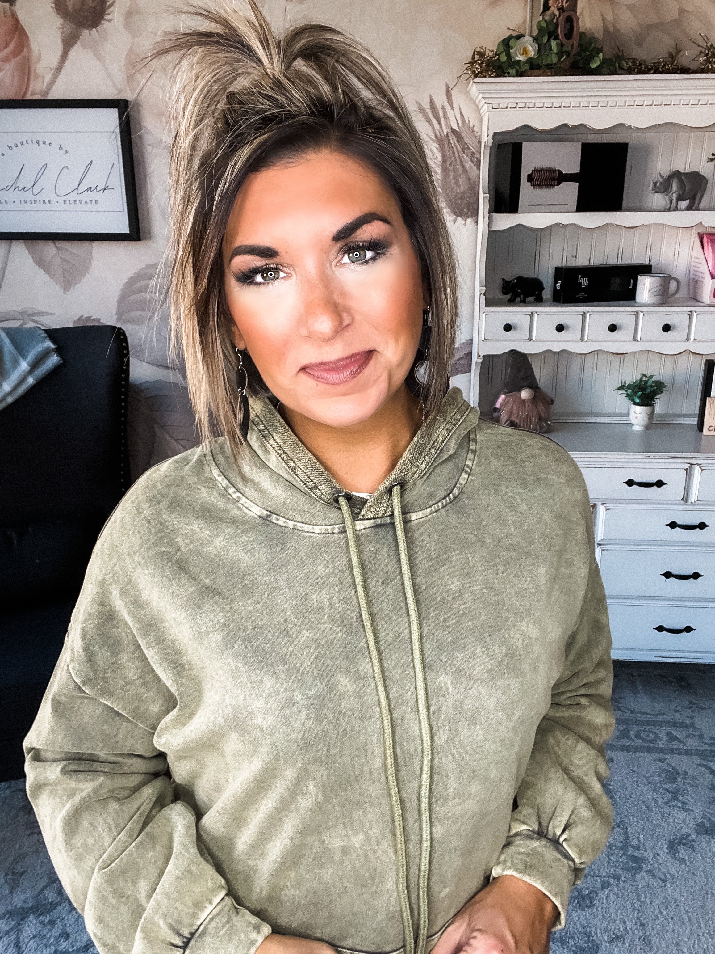 Fight For It Acid Wash Hooded Tunic Dress
