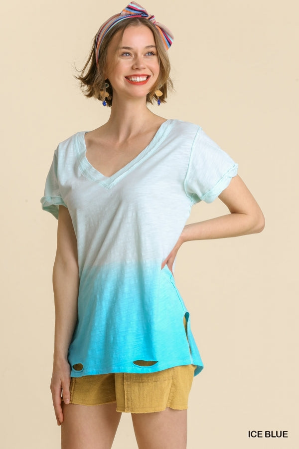 You're My Fav Distressed Hem Tee - Dip Dye Ice Blue
