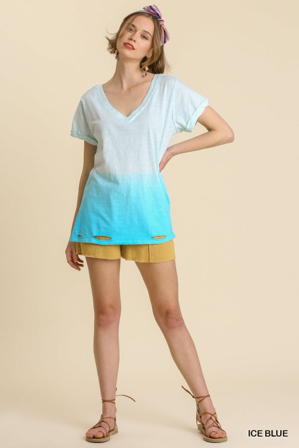 You're My Fav Distressed Hem Tee - Dip Dye Ice Blue