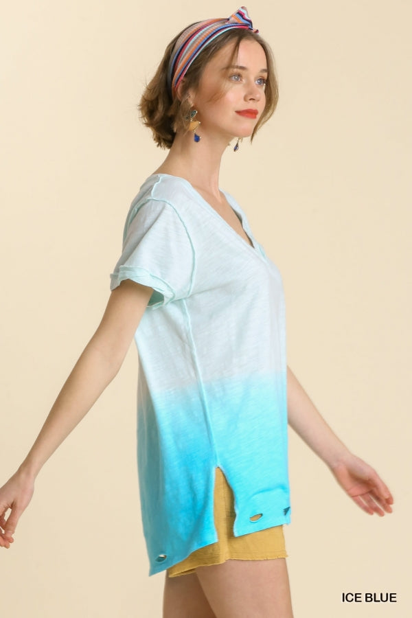 You're My Fav Distressed Hem Tee - Dip Dye Ice Blue
