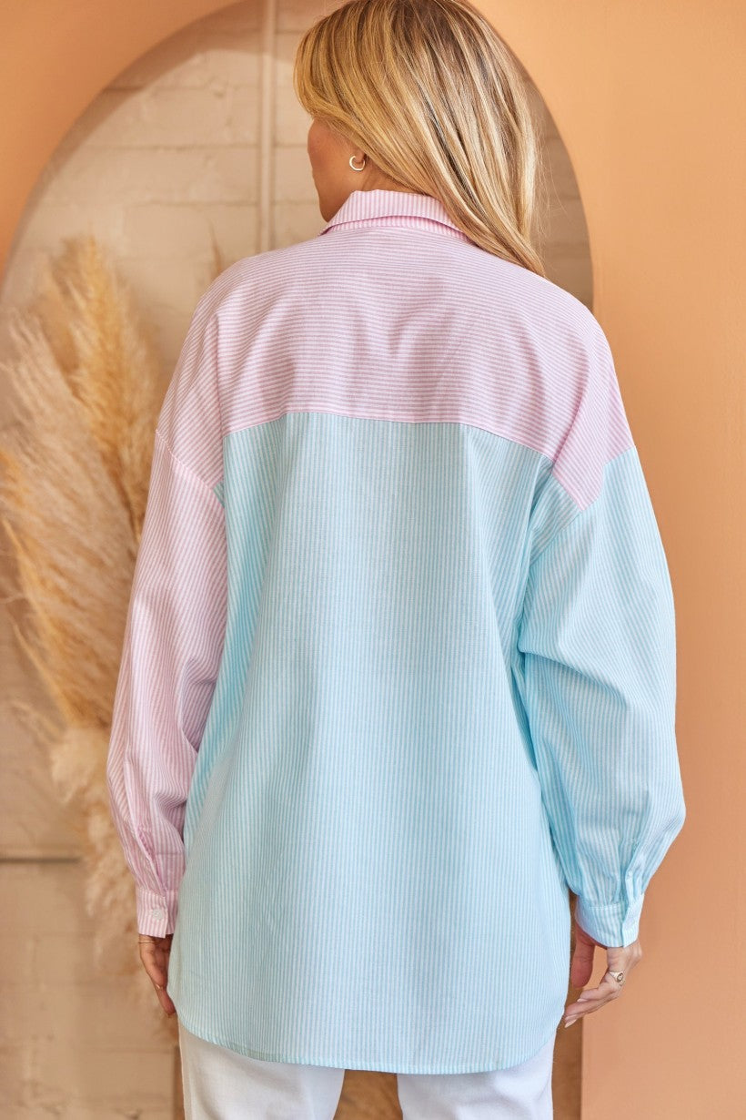 Living Our Best Button Down - Pink/Aqua