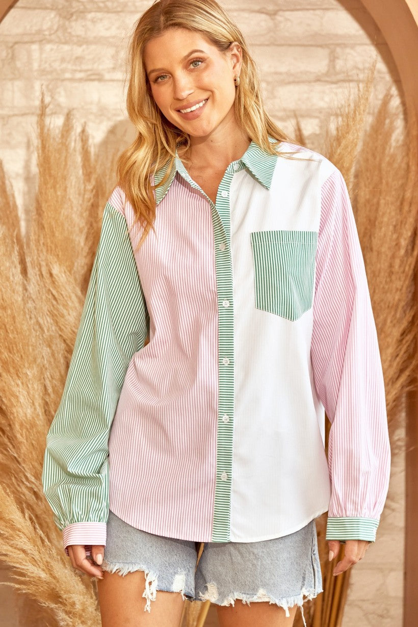 These Are the Days Button Down - Kelly Green/Pink