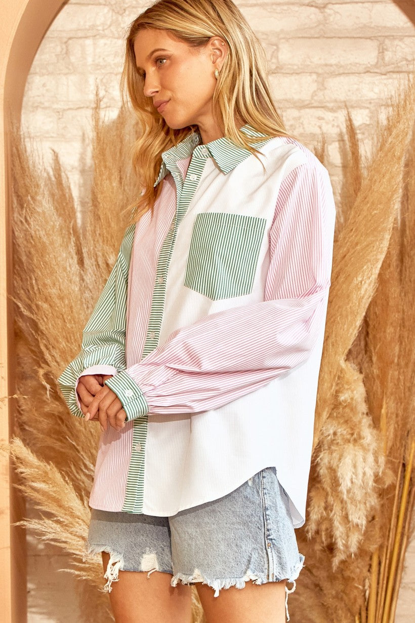 These Are the Days Button Down - Kelly Green/Pink