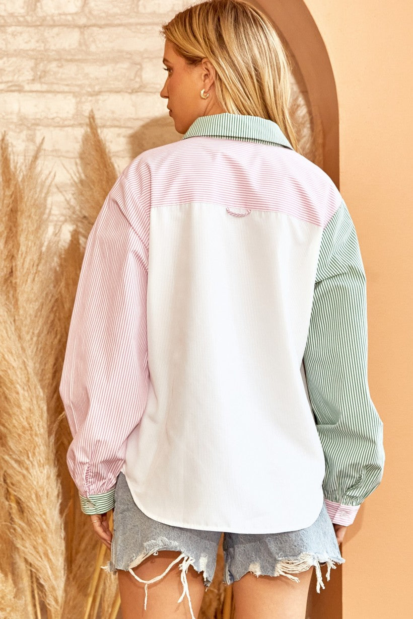 These Are the Days Button Down - Kelly Green/Pink