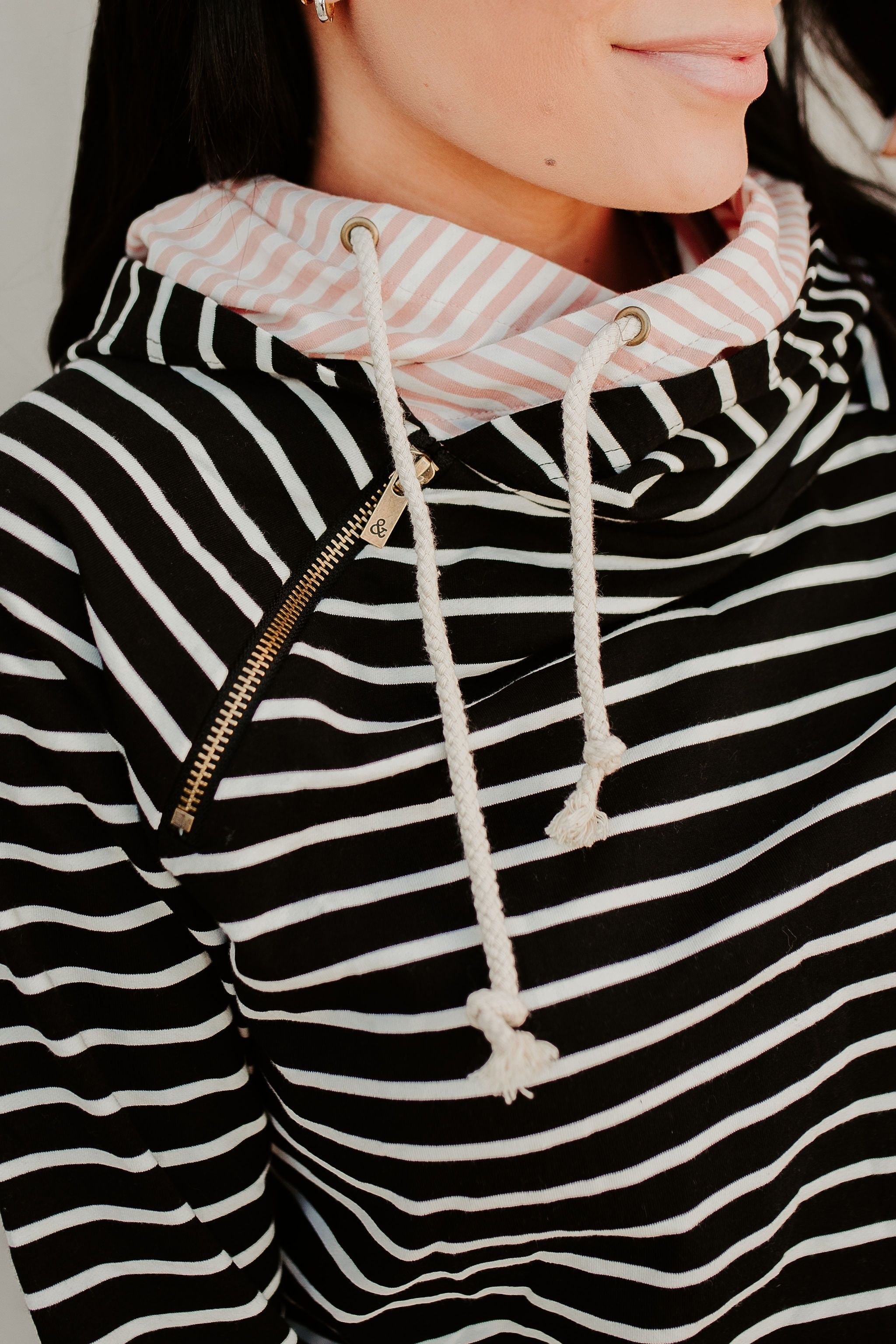 Ampersand Avenue Doublehood™ Sweatshirt - Line It Up Black & Pink