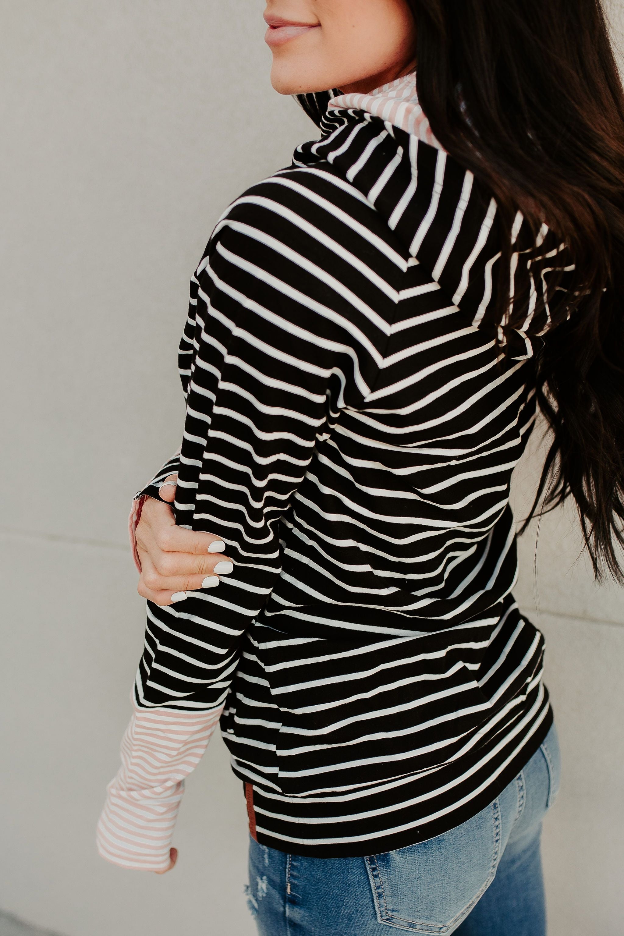 Ampersand Avenue Doublehood™ Sweatshirt - Line It Up Black & Pink