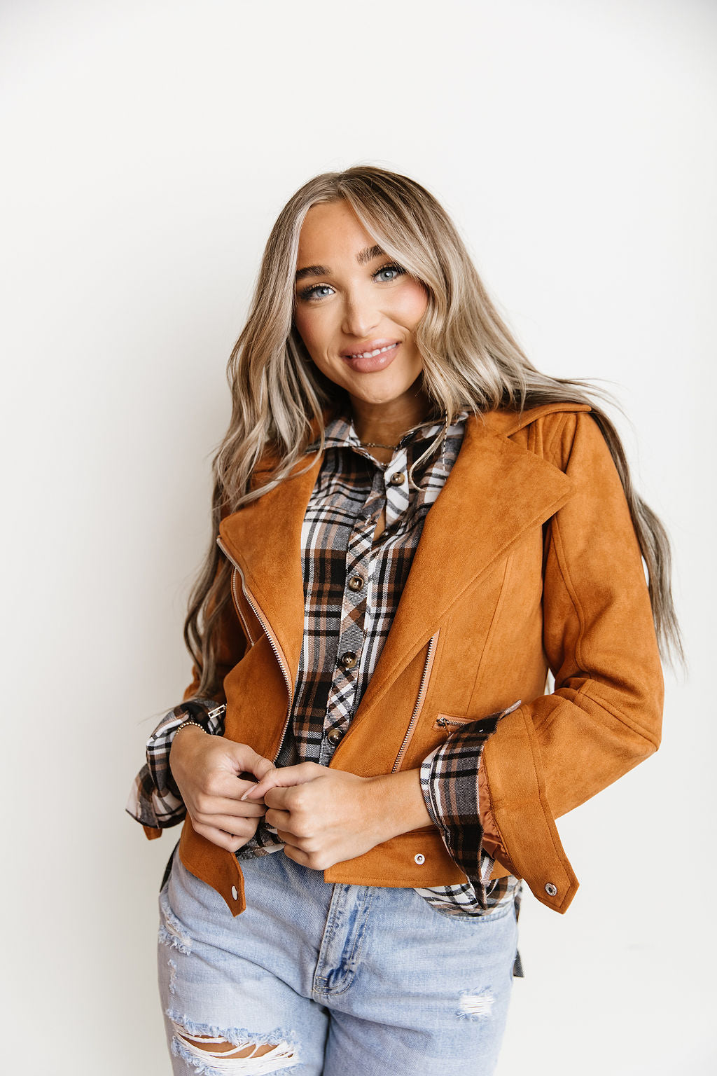 Ampersand Avenue Vegan Suede Moto Jacket - Camel