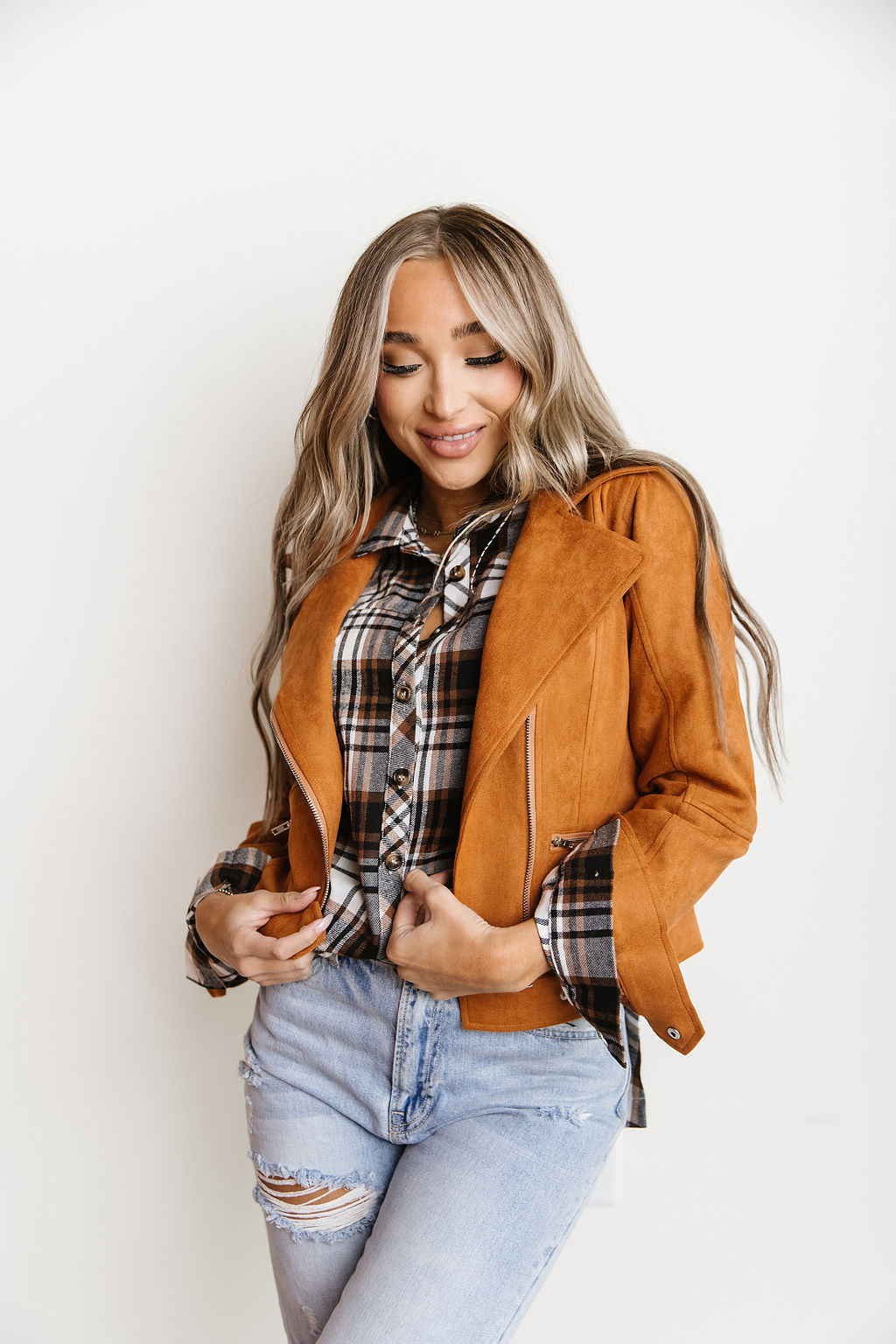 Ampersand Avenue Vegan Suede Moto Jacket - Camel