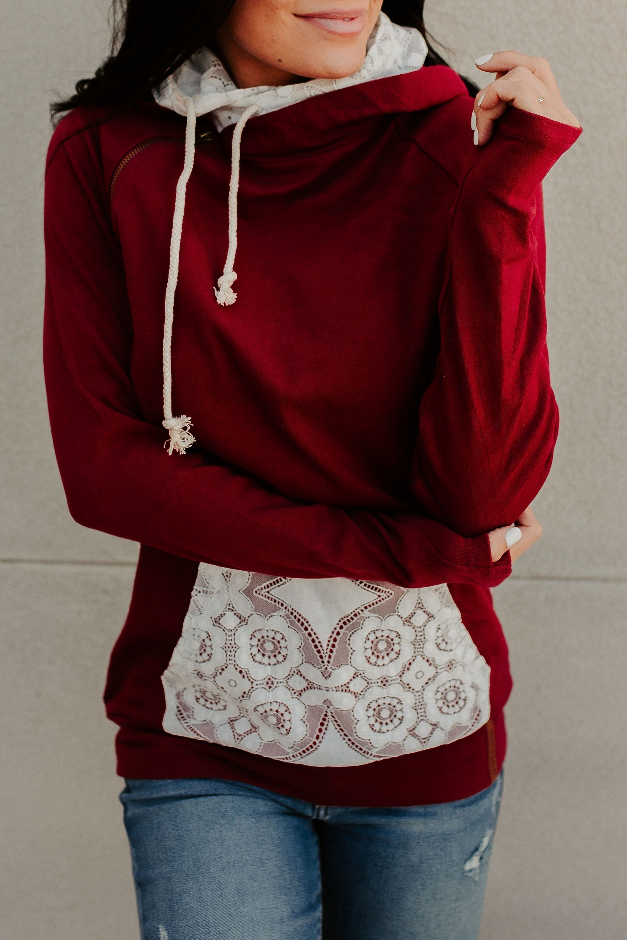 Ampersand Avenue Doublehood™ Sweatshirt - Lovely Lace Burgundy