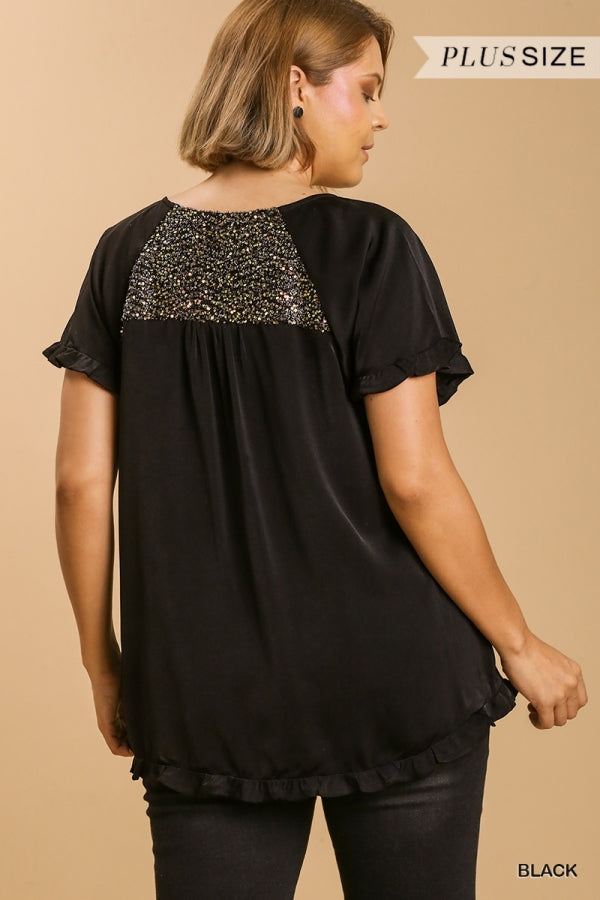Please Don't Go Sequin Blouse - Black