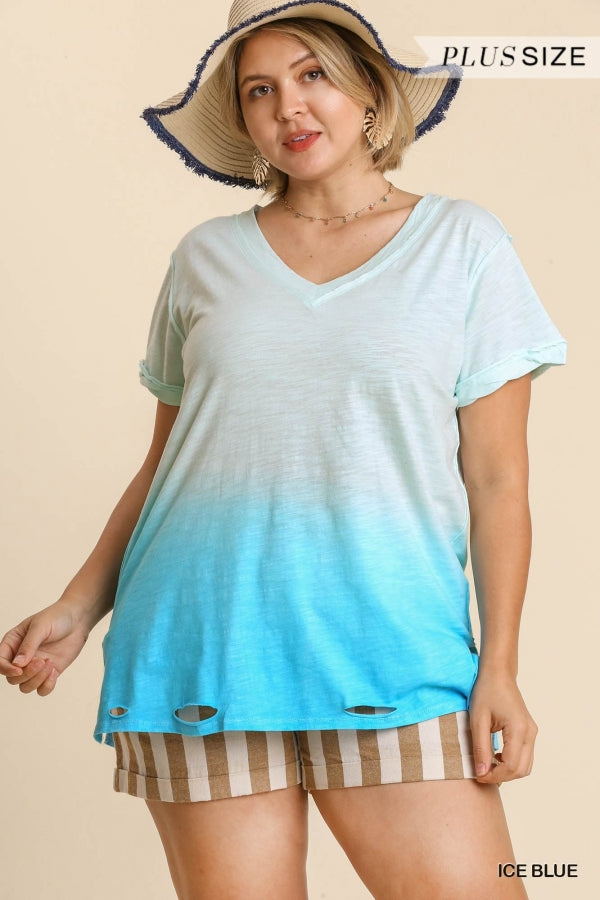 You're My Fav Distressed Hem Tee - Dip Dye Ice Blue