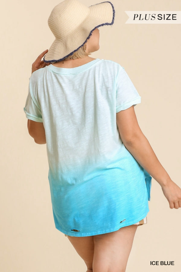 You're My Fav Distressed Hem Tee - Dip Dye Ice Blue
